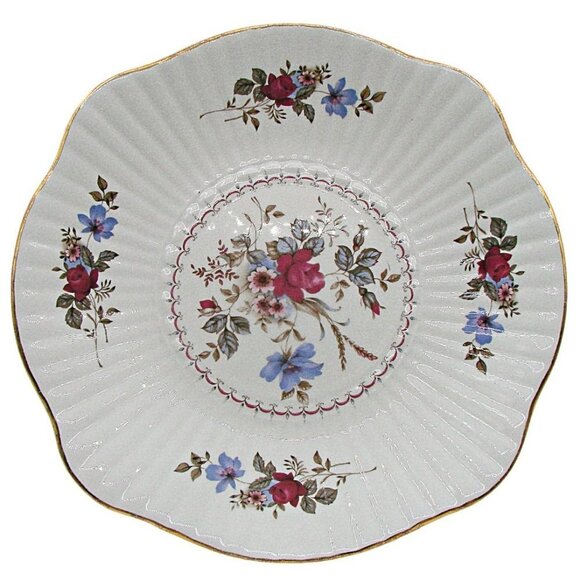 Vintage Royal Tara White Purple Rose Bouquet Gold Gilt Fine Bone China 9" Plate - Picture 1 of 11